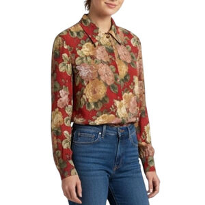 Moschino Cheap & Chic Vintage Floral Button Down Shirt Blouse Size 10 Red